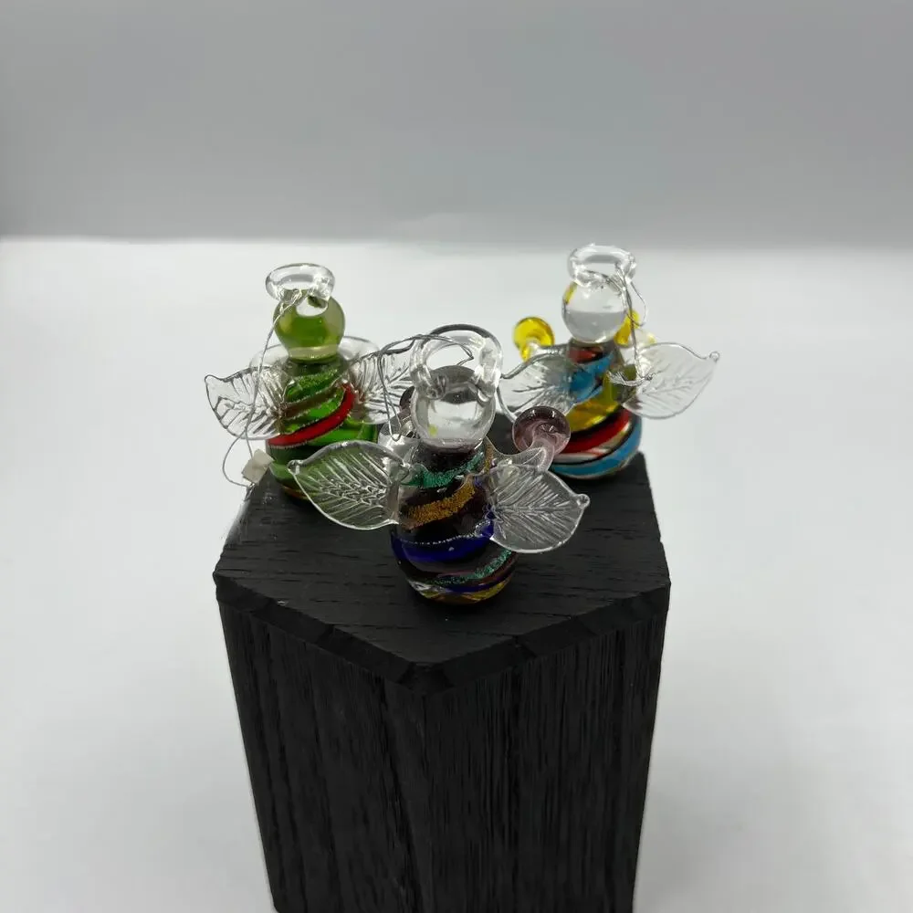 Vintage Hand Blown Mini Instrumental Angel Colorful‎ Figurines Ornaments 3 Piece